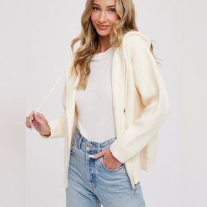 Bluivy Oversized Sweater Zip Up Jacket With Hoodie